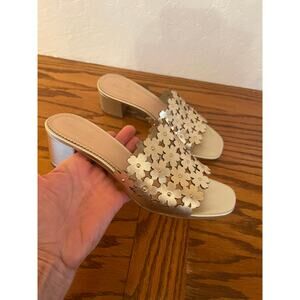 Kate Spade Daisy heeled mule sandals in pale gold metallic leather 8